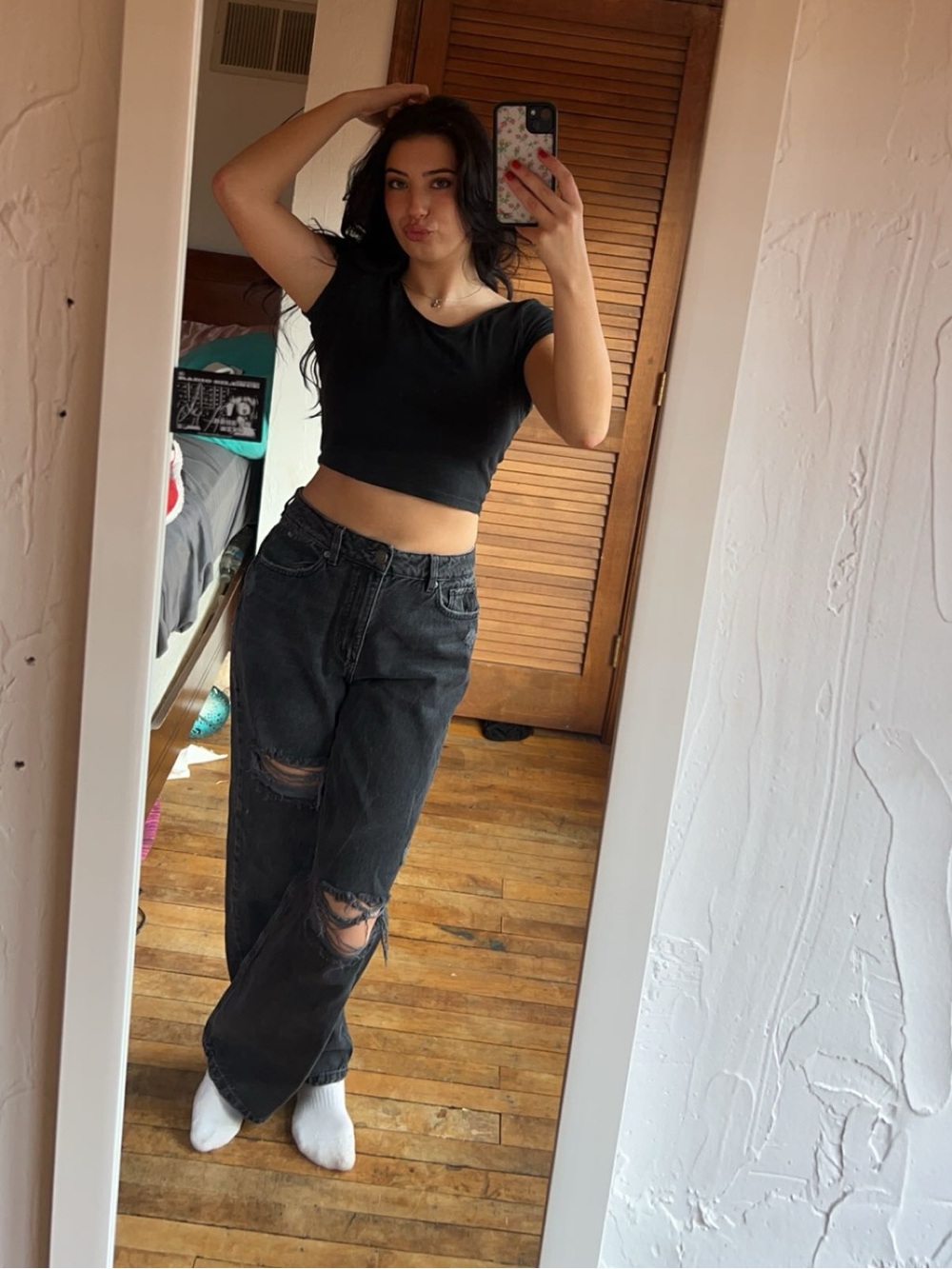 Garage Black Distressed Wide-Leg Jeans